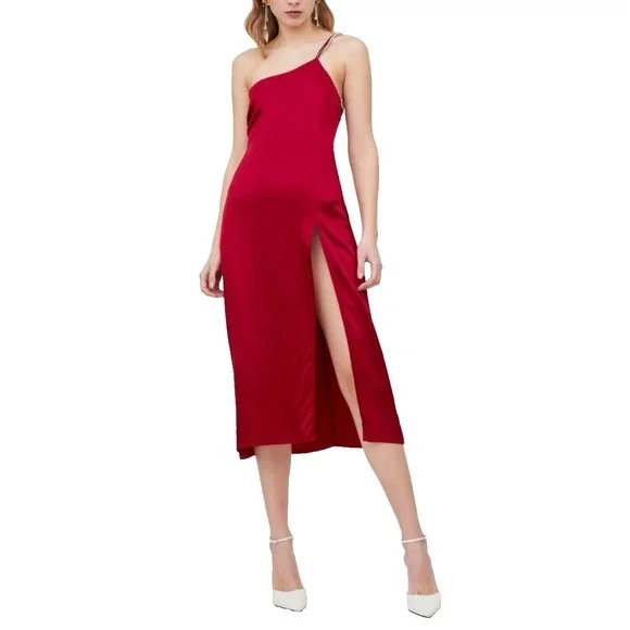 NEW For Love And Lemons Elora Midi Slip Dress Red M Evening Party Slit Holiday - Picture 1 of 16
